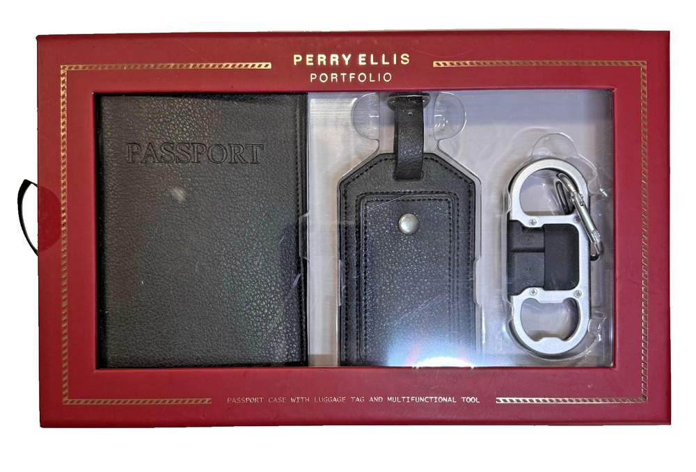 Perry Ellis Portfolio Men's Passport Case Luggage Tag Multifunctional Tool NIB